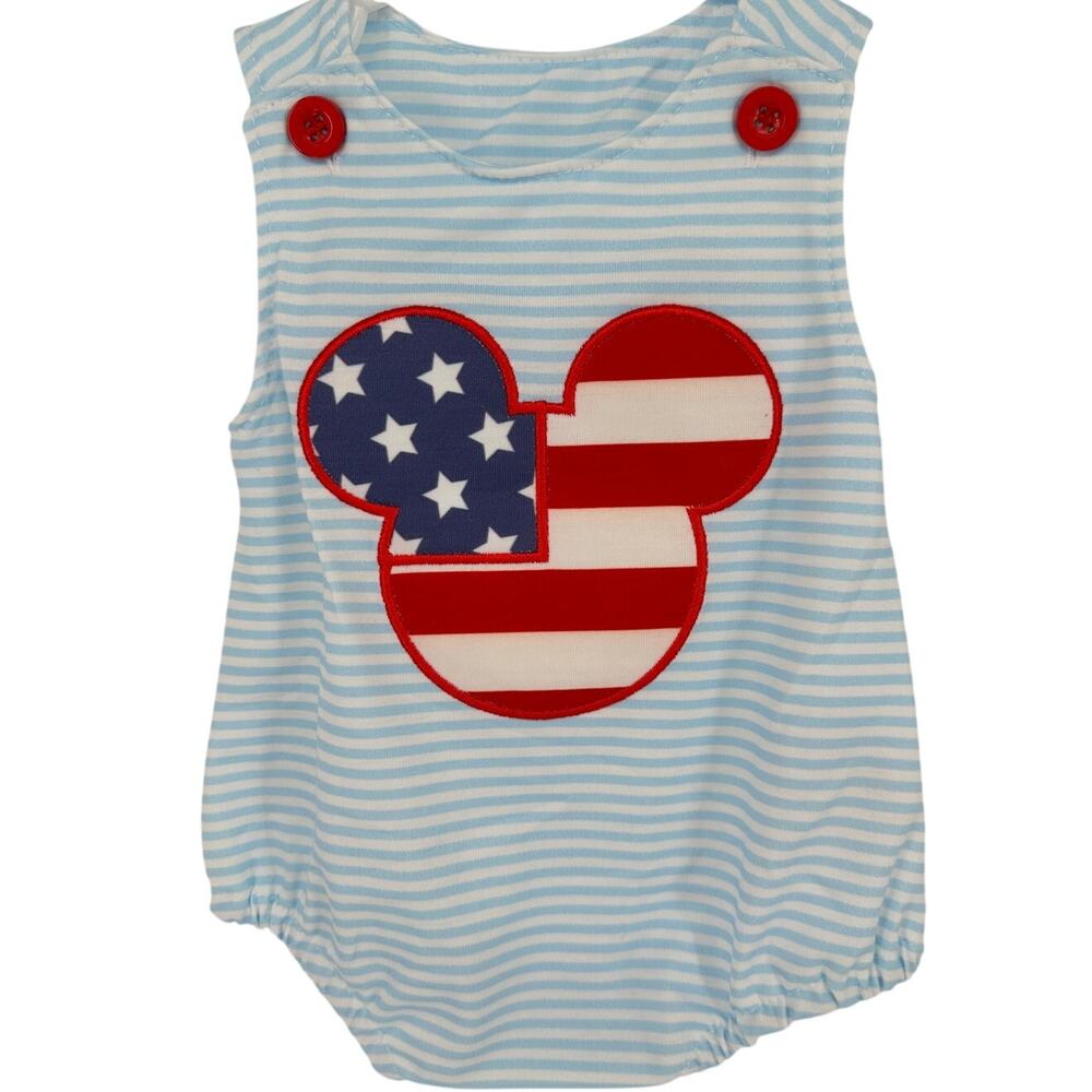 Abby & Evie Baby 3M Bubble Romper Boutique American Flag Mickey Embroidered NWOT